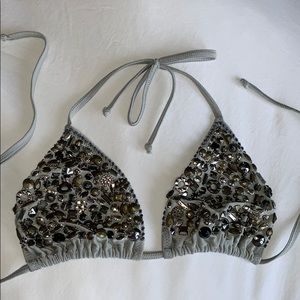Agua Bendita |  Beaded Grey Swimsuit Top